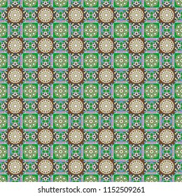 Seamless background. Vector illustration. Maximal element tiles geometric seamless pattern in beige, brown and green colors.