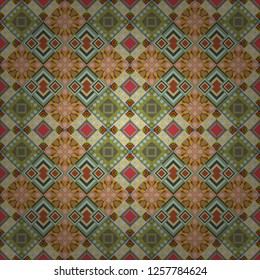 Seamless background. Vector illustration. Maximal element tiles geometric seamless pattern in blue, yellow and green colors.