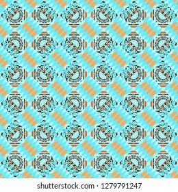 Seamless background. Vector illustration. Maximal element tiles geometric seamless pattern in blue, brown and orange colors.