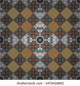 Seamless background. Vector illustration. Maximal element tiles geometric seamless pattern in beige, gray and blue colors.