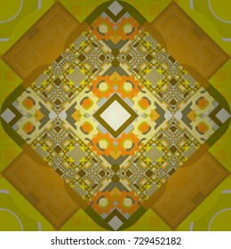 Seamless background. Vector illustration. Maximal element tiles geometric seamless pattern in green, orange and yellow colors.