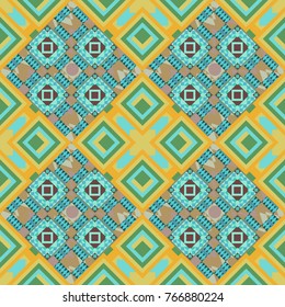 Seamless background. Vector illustration. Maximal element tiles geometric seamless pattern in blue, green and brown colors.