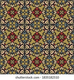 Ilustración .Vector de fondo sin inconvenientes. Usar este patrón en amarillo gris rojo azul en el diseño de alfombras, chales, almohadas, textiles y cerámica 