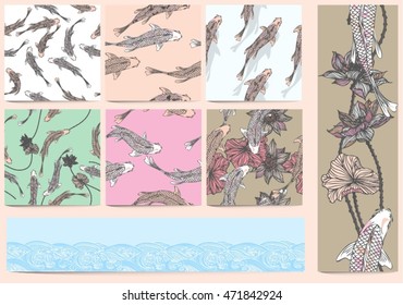 Seamless background vector for lotus and koi