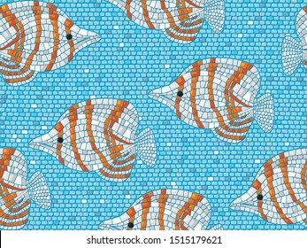 Seamless background vector mosaic with clown fish