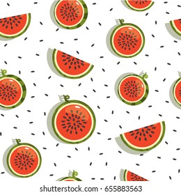 Seamless background, Vector Pattern with cartoon watermelon slices