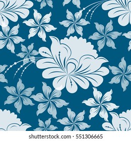 Seamless background, vector pattern for cushion, pillow, bandanna, kerchief, shawl fabric print. Texture for clothes and bedclothes. Floral pattern made of doodles. Cartoon flowers