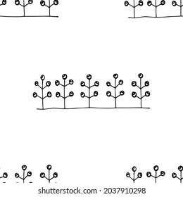  Seamless background vector pattern with stylized hand drawn trees.