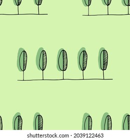  Seamless background vector pattern with stylized hand drawn trees.