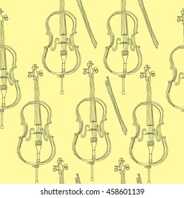 Seamless background vector pattern with violin silhouettes