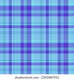 Seamless background vector of plaid fabric texture with a check pattern tartan textile in cyan and indigo colors.