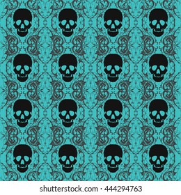Seamless background with vector skulls