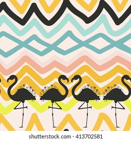seamless background vector tropical design with a silhouette of a flamingo. Abstract geometric texture.summer flamingo vector background. Ideal for wallpaper, patterns,surface textures, textiles