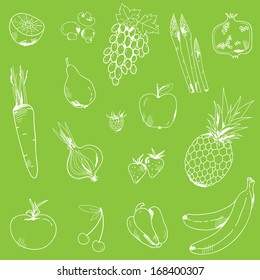 Seamless background with vegetables and fruit in vector