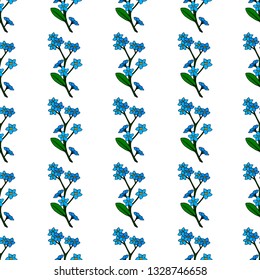 Seamless background of vertical blue flowers forget-me-nots. Endless pattern for your design.
