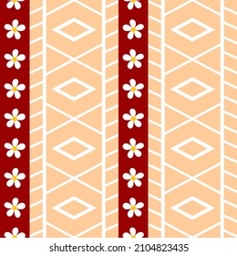 Seamless background with vertical stripe pattern with flowers and geometric ornament. Print for wallpaper or fabric. Vector image.