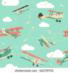 Seamless Background of Vintage Airplanes