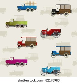 Seamless background with vintage cars in colors