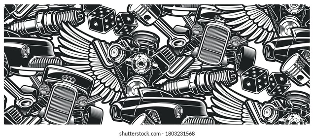 Seamless background with vintage cars. Ideal for printing for fabric, wall decoration, and many other uses
