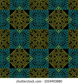 Seamless background.  Vintage color pattern for fabric or paper. Abstract geometrical ethnic ornament with northern motifs. Vector texture.
