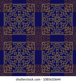 Seamless background.  Vintage color pattern for fabric or paper. Abstract geometrical ethnic ornament with northern motifs. Vector texture.