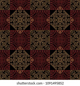 Seamless background.  Vintage color pattern for fabric or paper. Abstract geometrical ethnic ornament with northern motifs. Vector texture.