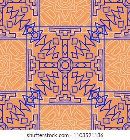 Seamless background.  Vintage color pattern for wallpaper or cloth design. Abstract geometrical ethnic ornament with northern motifs. Vector texture.