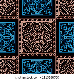 Seamless background.  Vintage color pattern for wallpaper or cloth design. Abstract geometrical ethnic ornament with northern motifs. Vector texture.