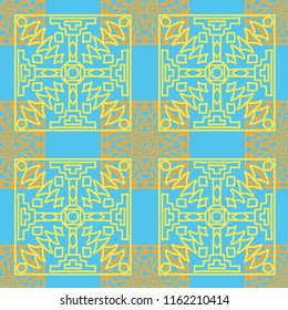 Seamless background.  Vintage color pattern for wallpaper or cloth design. Abstract geometrical ethnic ornament with northern motifs. Vector texture.