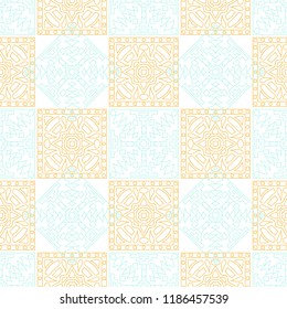 Seamless background.  Vintage color pattern for fabric or paper. Abstract geometrical ethnic ornament with northern motifs. Vector texture.
