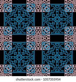Seamless background.  Vintage color vector pattern for fabric or paper. Abstract geometrical ethnic ornament with northern motifs. Vector texture.