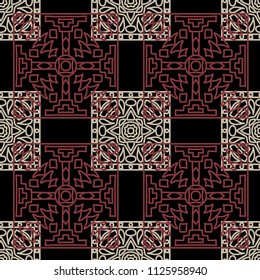 Seamless background.  Vintage color vector pattern for paper or cover. Abstract geometrical ethnic ornament with northern motifs. Vector texture.