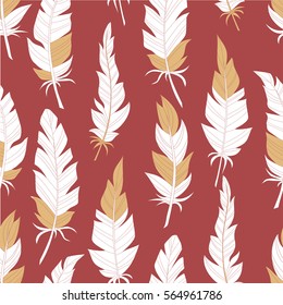 Seamless background vintage colored feathers. Pattern.