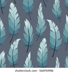 Seamless background vintage colored feathers. Pattern.