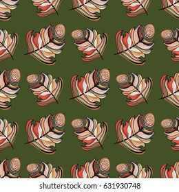 Seamless background vintage colored feathers. Pattern.Vector illustration
