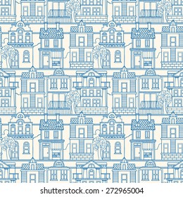 seamless background with vintage colored houses. hand-drawn illustration