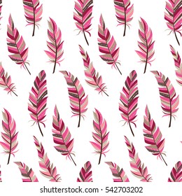 Seamless background with vintage feathers. Boho style. Pattern.