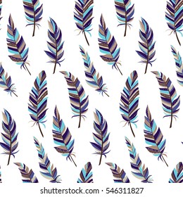 Seamless background with vintage feathers. Boho style. Pattern.