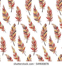 Seamless background with vintage feathers. Boho style. Pattern.