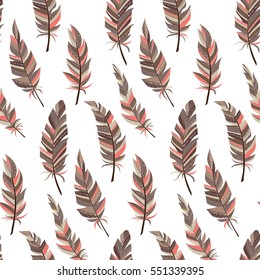 Seamless background with vintage feathers. Boho style. Pattern.