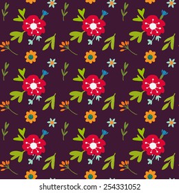 Seamless background with vintage hand drawn flowers 
