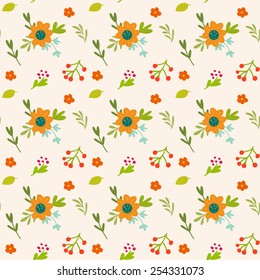 Seamless background with vintage hand drawn flowers 