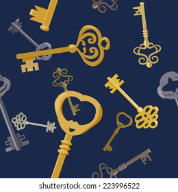seamless background with vintage keys. vector illustration