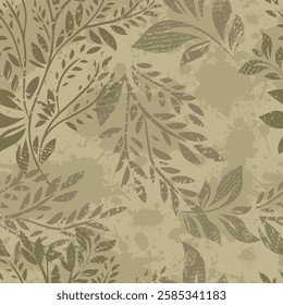 Seamless background vintage leaves with butterflies. hand drawing. Not AI, Vector illustration.