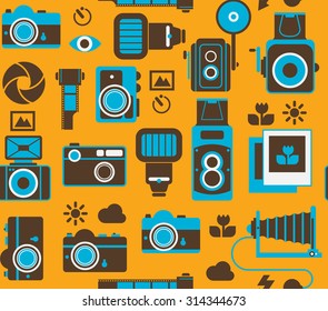 Seamless background with vintage photography symbols.