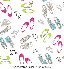 seamless background with vintage shoes pattern