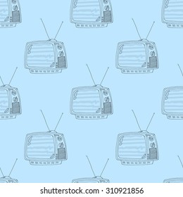 Seamless background. Vintage tv set with noise screen. Vector illustration