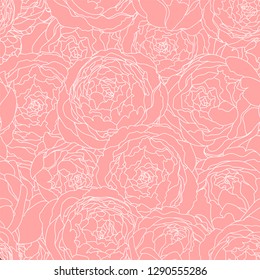Seamless background vintage valentines pattern with peony flowers. Vector hand drawn illustration. Graphic hand drawn floral pattern. Textile fabric design.