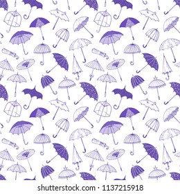 Seamless background with violet umbrellas. Can be used for wallpaper, pattern fills, textile, web page background, surface textures