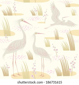 Seamless background with wading birds. Vector illustration. 